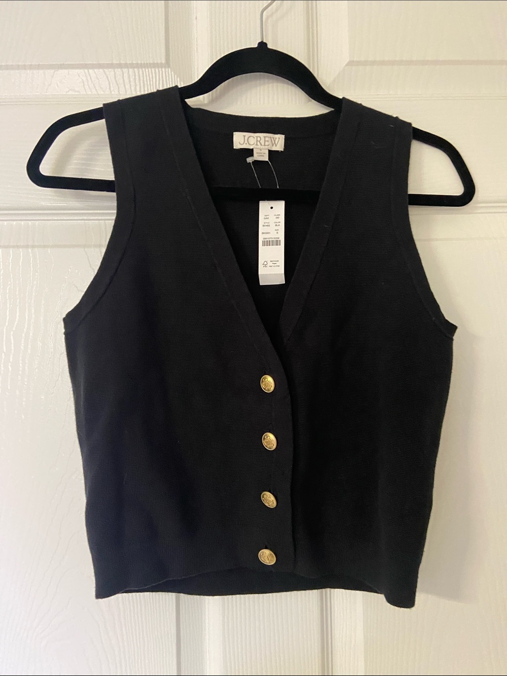 T43- J. CREW Black Fine Knit COTTON V-Neck Vest